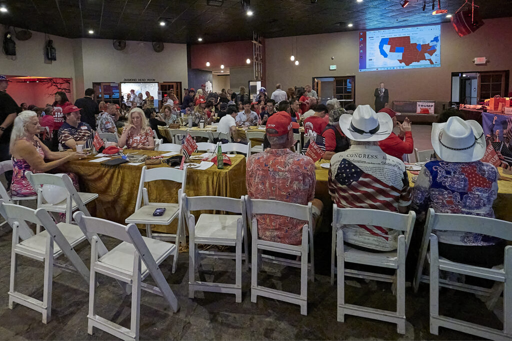 The Republican Party held a watch party at Artistry to follow the events of the evening and hopefully celebrate a win for Donald J. Trump (David Croxford/Civil Beat/2024)