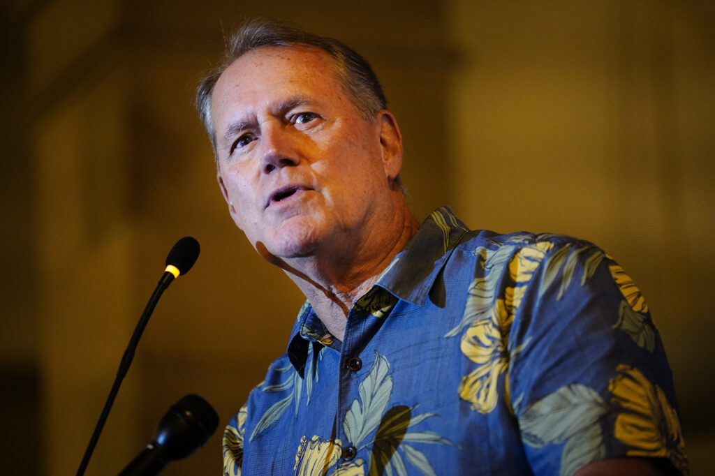 U.S. Rep. Ed Case speaks during the Democrat election night watch party Tuesday, Nov. 5, 2024, in Honolulu. (Kevin Fujii/Civil Beat/2024)