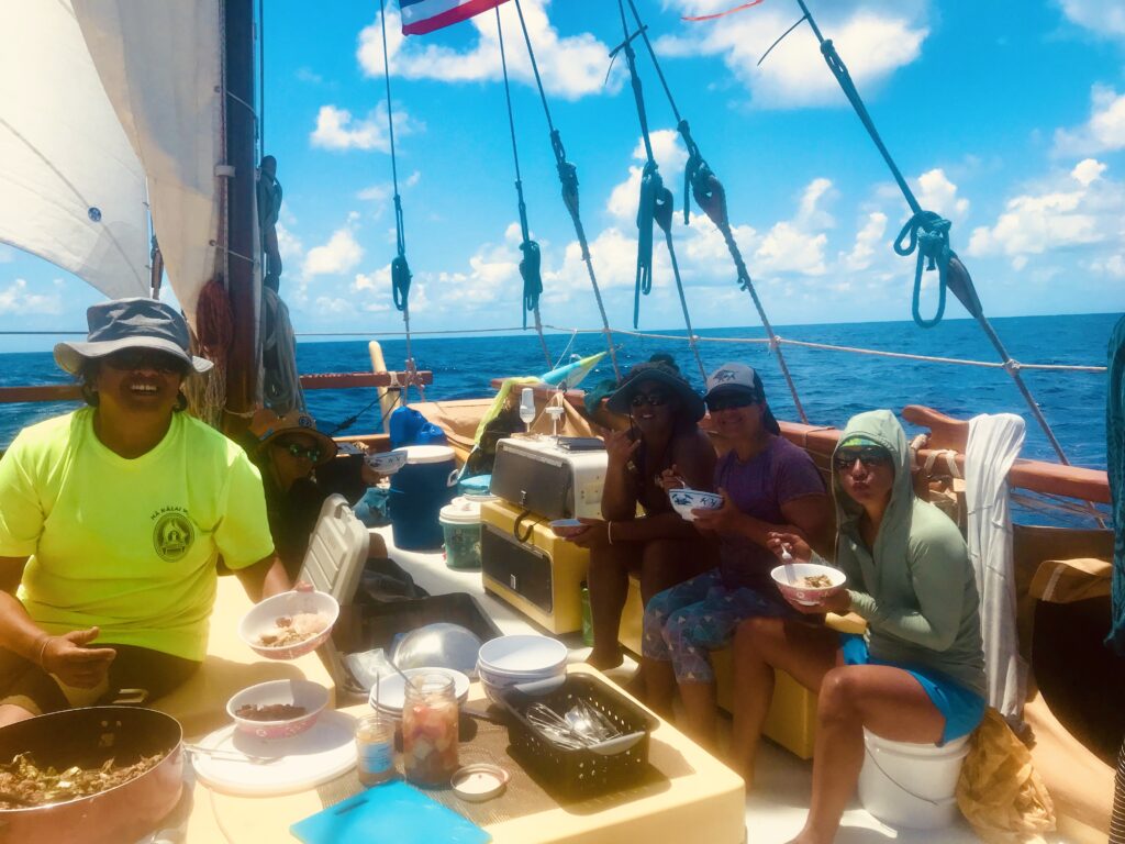 In 2019, crew members aboard Makali'i's voyage to the islands in Papahanaumokuakea National Marine Monument ate meals consisting of foods raised exclusively on Hawai'i Island. (Courtesy Keala Kahuanui/Na Kalai Wa'a)
