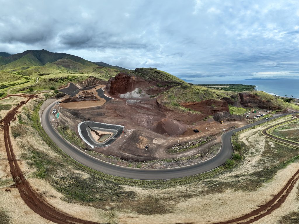 Fire debris is temporarily going to a landfill in Olowalu while waiting on a permanent site in Central Maui. Photographed here in March. (Nathan Eagle/Civil Beat/2024)